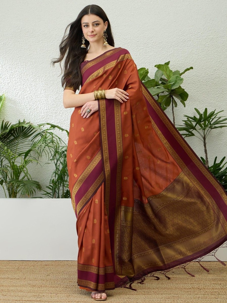 Soft Silk Rust Printed Saree | EZB GF02 SYRIL V1 33001 - EZBER