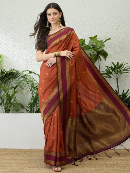 Soft Silk Rust Printed Saree | EZB GF02 SYRIL V1 33001 - EZBER
