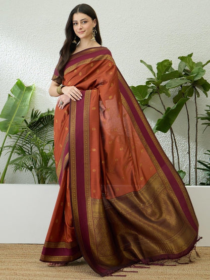 Soft Silk Rust Printed Saree | EZB GF02 SYRIL V1 33001 - EZBER