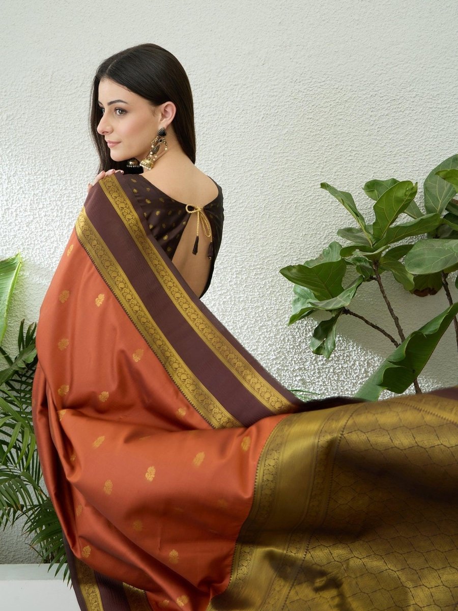 Soft Silk Rust Printed Saree | EZB GF02 SYRIL V1 33002 - EZBER