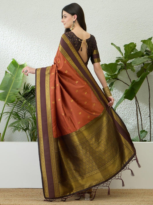 Soft Silk Rust Printed Saree | EZB GF02 SYRIL V1 33002 - EZBER