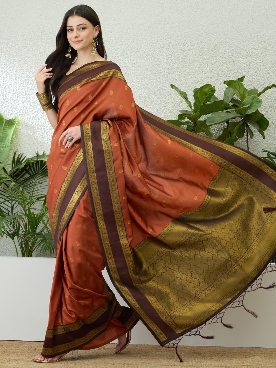 Soft Silk Rust Printed Saree | EZB GF02 SYRIL V1 33002 - EZBER