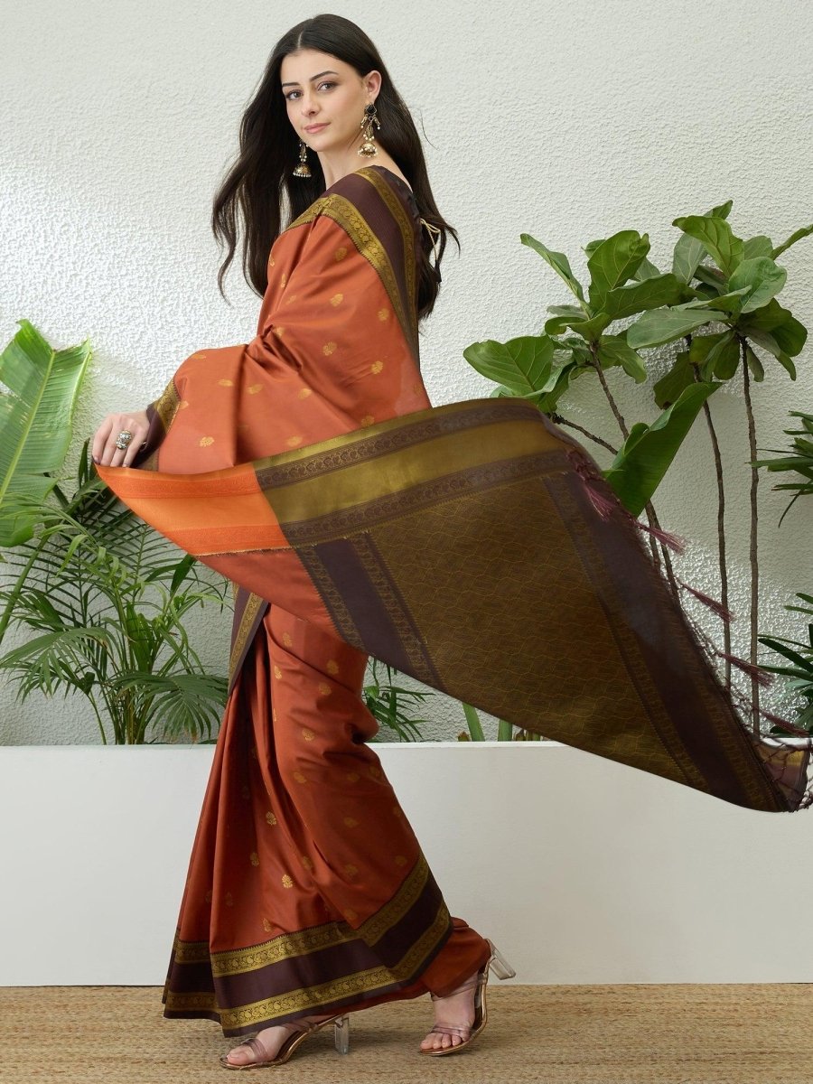 Soft Silk Rust Printed Saree | EZB GF02 SYRIL V1 33002 - EZBER
