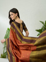 Soft Silk Rust Printed Saree | EZB GF02 SYRIL V1 33002