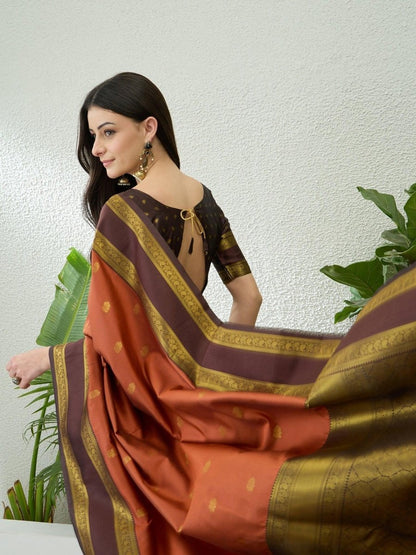 Soft Silk Rust Printed Saree | EZB GF02 SYRIL V1 33002 - EZBER