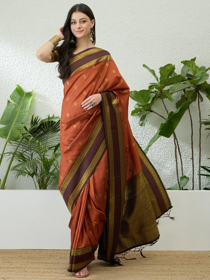 Soft Silk Rust Printed Saree | EZB GF02 SYRIL V1 33002 - EZBER