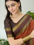 Soft Silk Rust Printed Saree | EZB GF02 SYRIL V1 33002 - EZBER