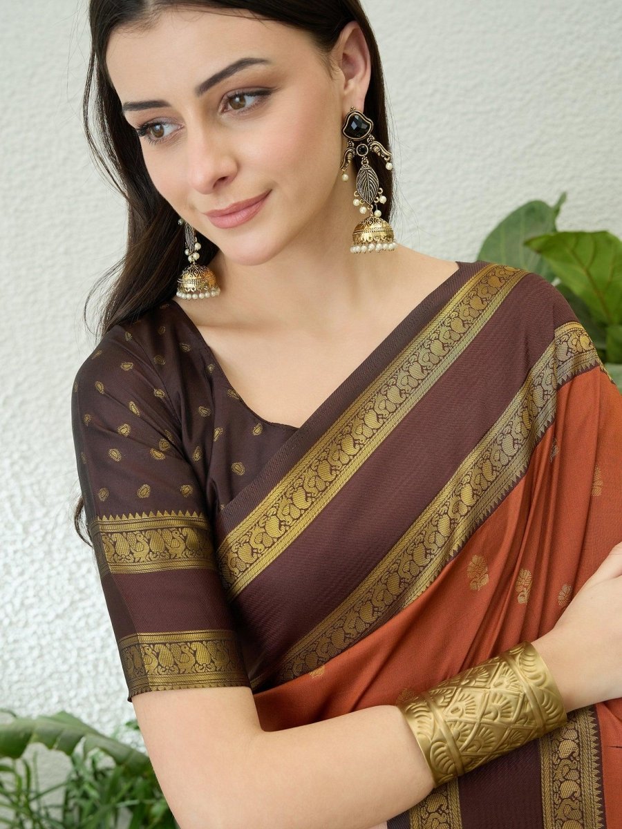 Soft Silk Rust Printed Saree | EZB GF02 SYRIL V1 33002 - EZBER