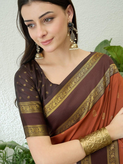Soft Silk Rust Printed Saree | EZB GF02 SYRIL V1 33002 - EZBER
