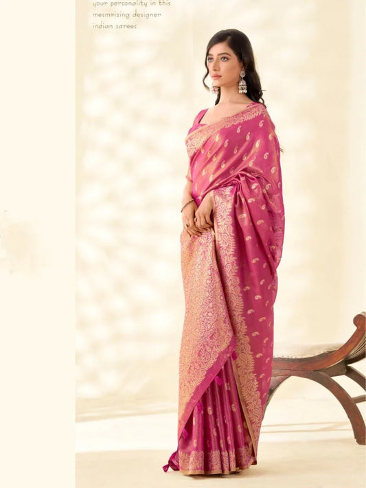 Soft Tissue Linen With Big Jaquard Pallu Handloom Silk Saree - EZBER