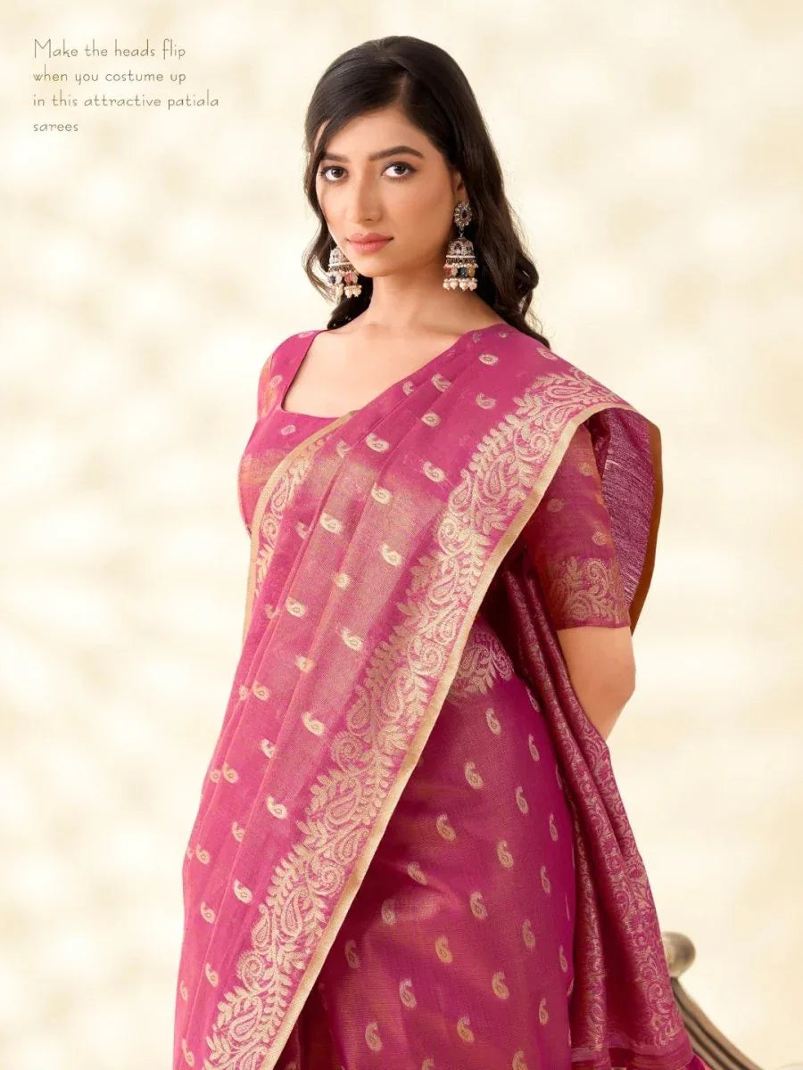 Soft Tissue Linen With Big Jaquard Pallu Handloom Silk Saree - EZBER