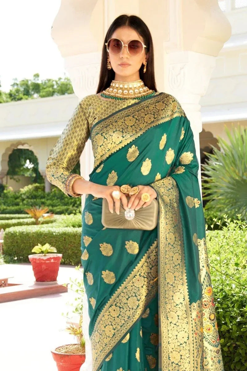 Spanish Green Banarasi Saree - EZBER