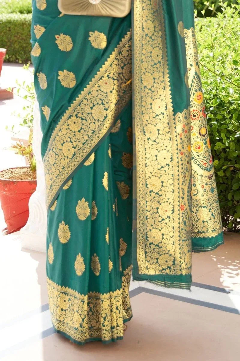 Spanish Green Banarasi Saree - EZBER