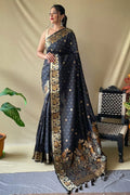 Spruce Black Silk Saree - EZBER