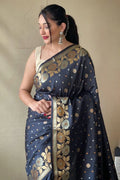 Spruce Black Silk Saree - EZBER