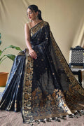 Spruce Black Silk Saree - EZBER