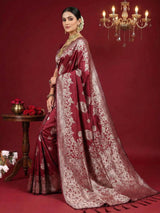 Maroon Silk Blend Brocade Saree | EZB SI04 SRADY1004