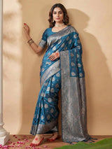 Teal Silk Blend Brocade Saree | EZB SI04 SRADY 2001