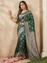 Dark Green Silk Blend Brocade Saree | EZB SI04 SRADY 2002