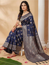 Navy Silk Blend Brocade Saree | EZB SI04 SRADY 2003
