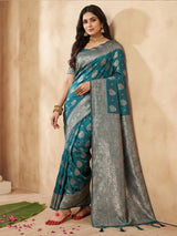 Sea Green Silk Blend Brocade Saree | EZB SI04 SRADY 2005