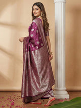 Maroon Silk Blend Brocade Saree | EZB SI04 SRADY 2006