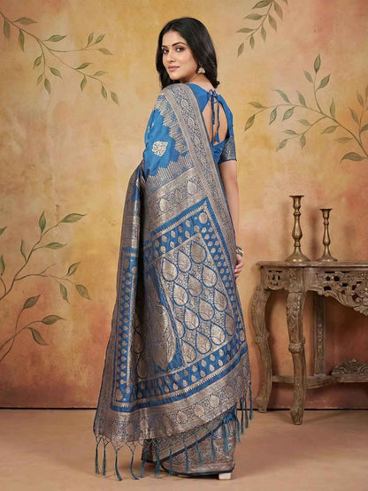 Sky Blue Silk Blend Brocade Saree | EZB SI04 SRADY 3001