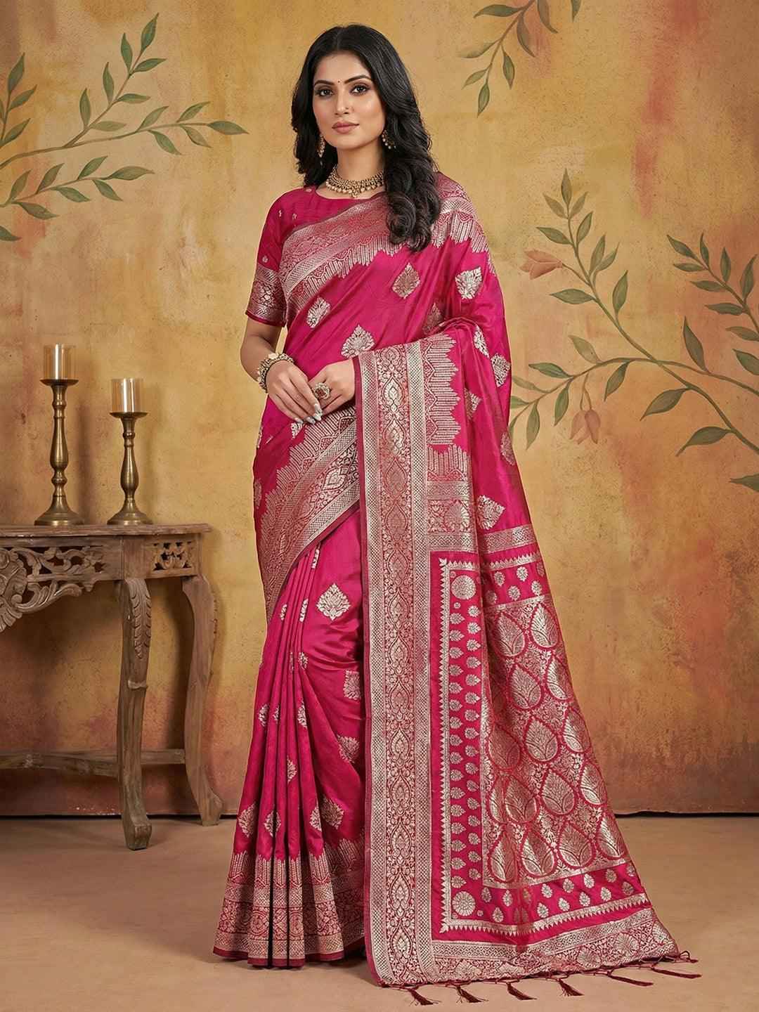 Magenta Silk Blend Brocade Saree | EZB SI04 SRADY 3002