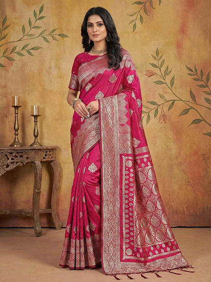 Magenta Silk Blend Brocade Saree | EZB SI04 SRADY 3002