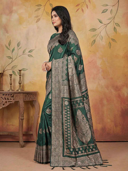 Green Silk Blend Brocade Saree | EZB SI04 SRADY 3003