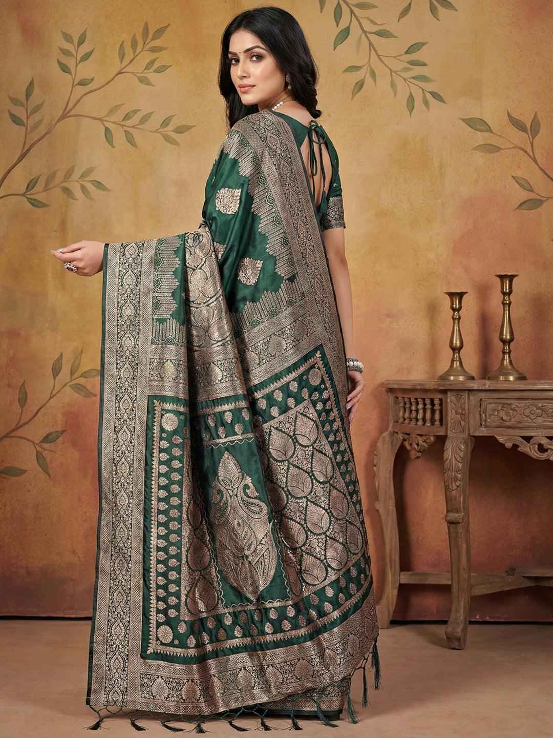 Green Silk Blend Brocade Saree | EZB SI04 SRADY 3003
