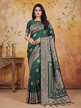 Green Silk Blend Brocade Saree | EZB SI04 SRADY 3003