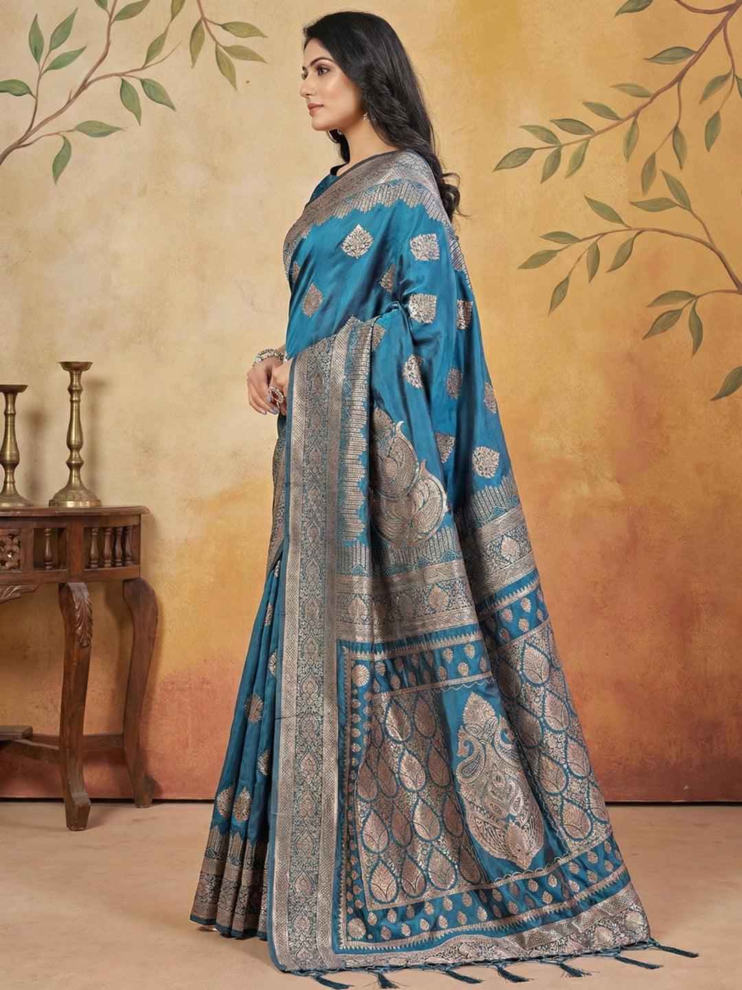 Teal Silk Blend Brocade Saree | EZB SI04 SRADY 3004