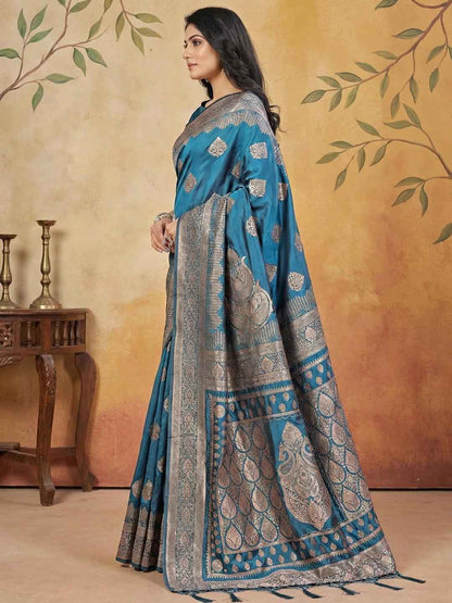 Teal Silk Blend Brocade Saree | EZB SI04 SRADY 3004