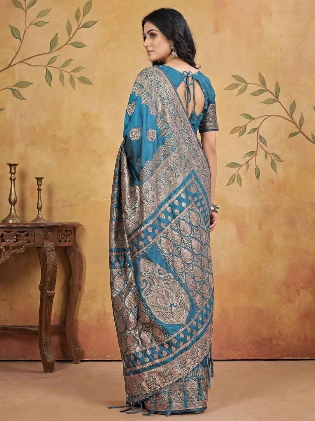 Teal Silk Blend Brocade Saree | EZB SI04 SRADY 3004