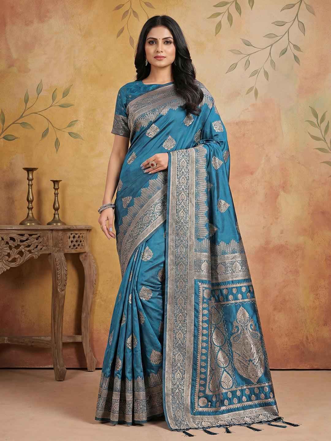 Teal Silk Blend Brocade Saree | EZB SI04 SRADY 3004