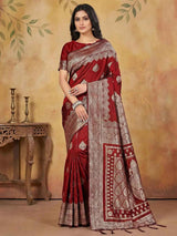 Maroon Silk Blend Brocade Saree | EZB SI04 SRADY 3006