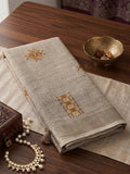 Beige Linen Stripe N Floral Saree | EZB SI04 SRAMY24003