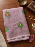 Purple Linen Stripe N Floral Saree | EZB SI04 SRAMY24004