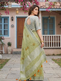 Green Linen Stripe N Floral Saree | EZB SI04 SRAMY24005