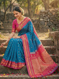 Soft Silk Blue Brocade Saree With Blouse Piece