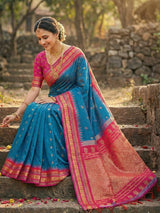 Blue Paithani Soft Silk Brocade Saree | EZB SI04 SRDIV1001