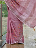 Purple Linen Stripe N Floral Saree | EZB SI04 SRKSS1005