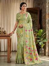 Green Linen Cotton Brocade Saree | EZB SI04 SRLOV 1002