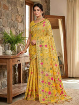 White Linen Cotton Brocade Saree | EZB SI04 SRLOV 1005