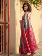 Grey Pochampalli Silk Brocade Saree | EZB SI04 SRPOC 1005