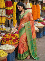 Orange Pochampalli Silk Brocade Saree | EZB SI04 SRPOC2001