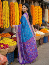 Blue Pochampalli Silk Brocade Saree | EZB SI04 SRPOC2002
