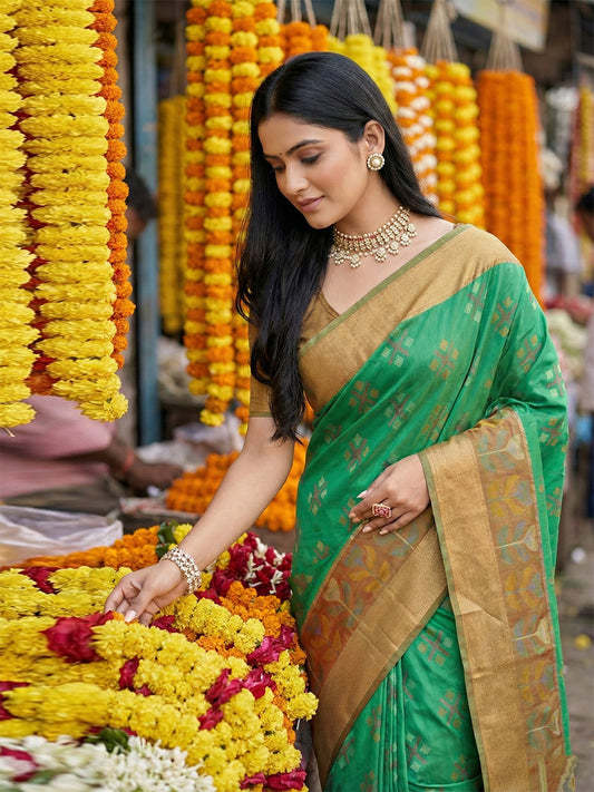 Pochampalli Silk Brown Brocade Saree With Blouse Piece
