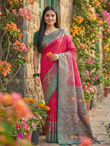 Pink Pochampalli Silk Brocade Saree | EZB SI04 SRPOC 4002